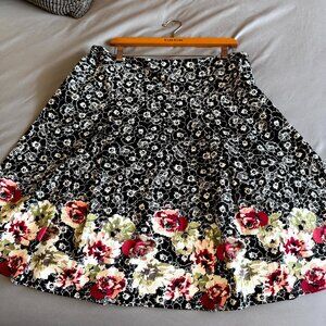 Christopher & Banks Size 14 A-line Pleated Skirt Stretchy Below Knee Floral Zip